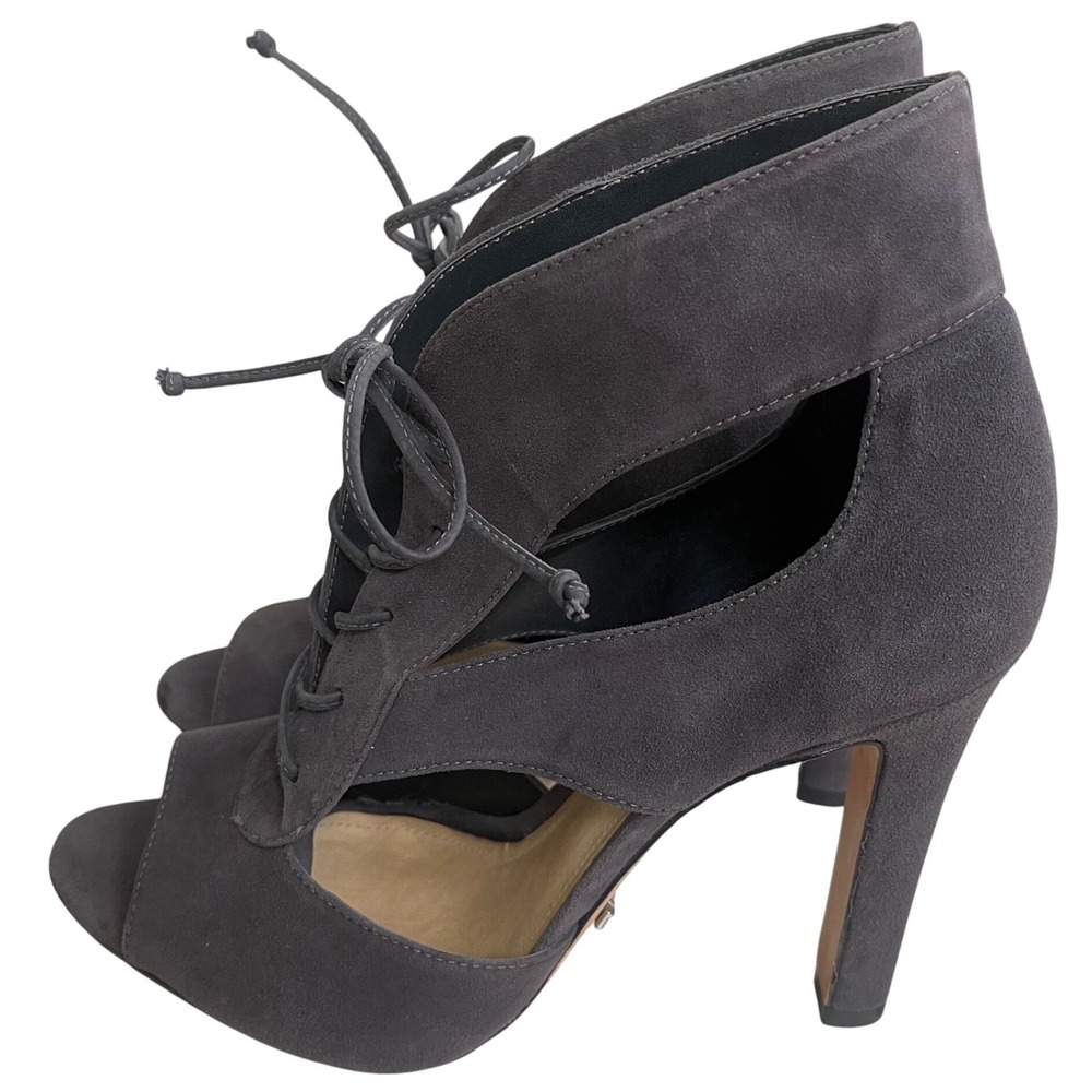 Schutz‎ Dark Gray Suede Lace Up Peep Toe Ankle Boot Heels Size 10B used 1x only!